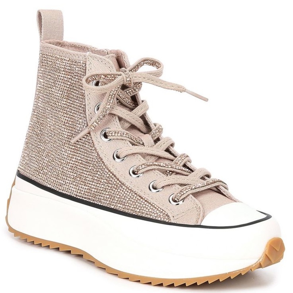 Shaft Rhinestone Embellished High Top Platform Sneakers - Rose Gold